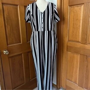 Lane Bryant Black and White Striped Jumpsuit